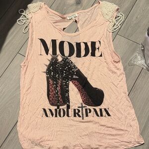 Bershka Pink Tank Top with Pearl Shoulder Accents